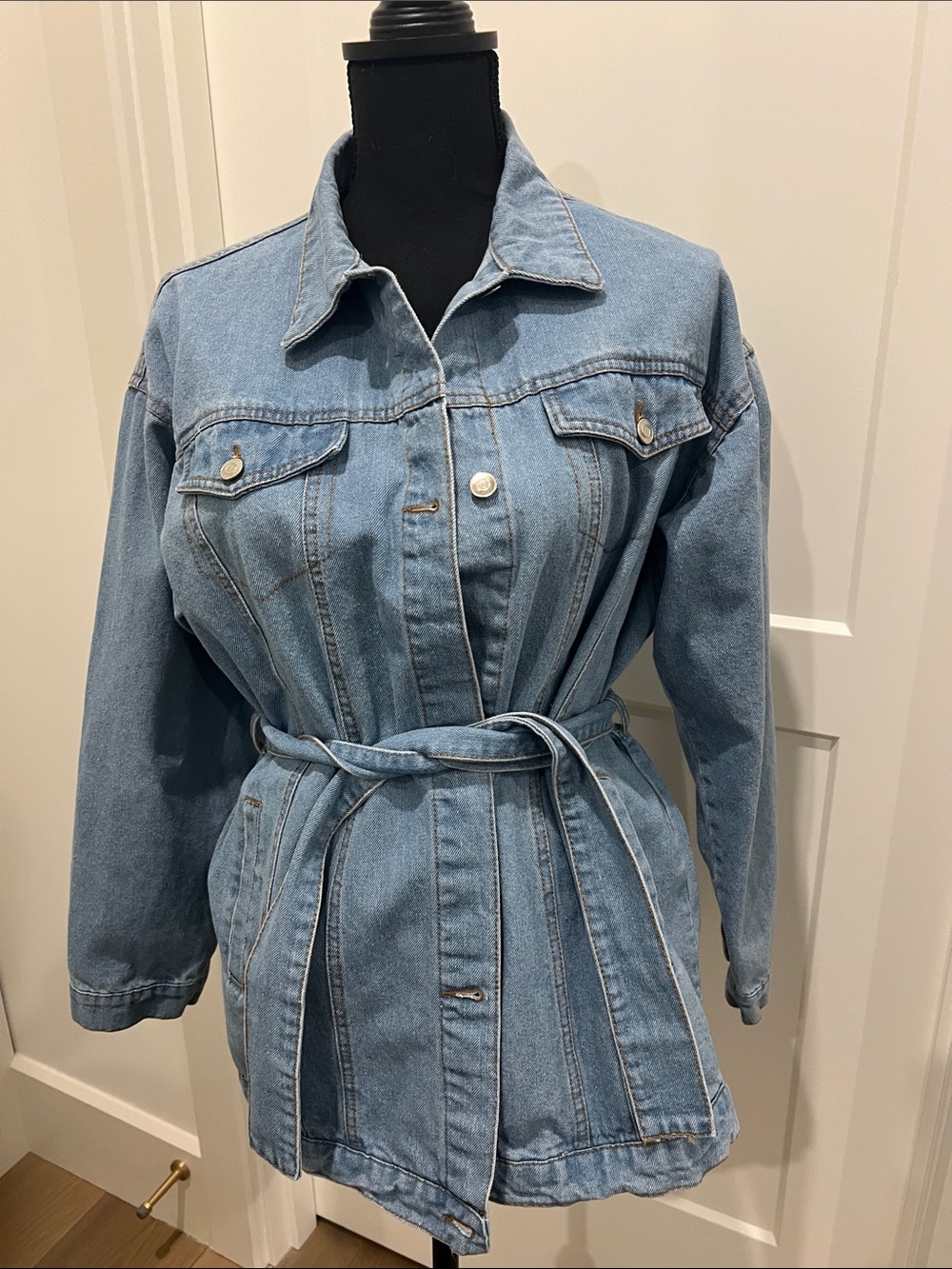 Light Wash Denim Belted Jacket